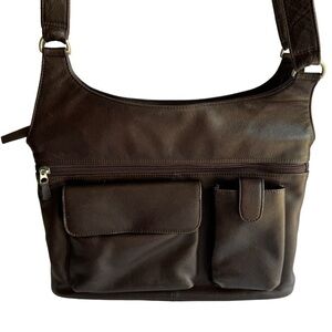 ILI Genuine Leather Shoulder Bag Chocolate Brown Double Strap Purse Good Quality